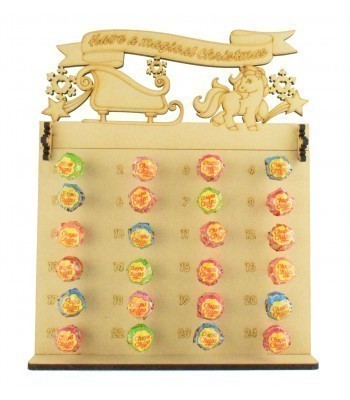 6mm Chupa Chups Lolly Pop Holder Advent Calendar with 'Have a magical Christmas' Unicorn & Sleigh Topper